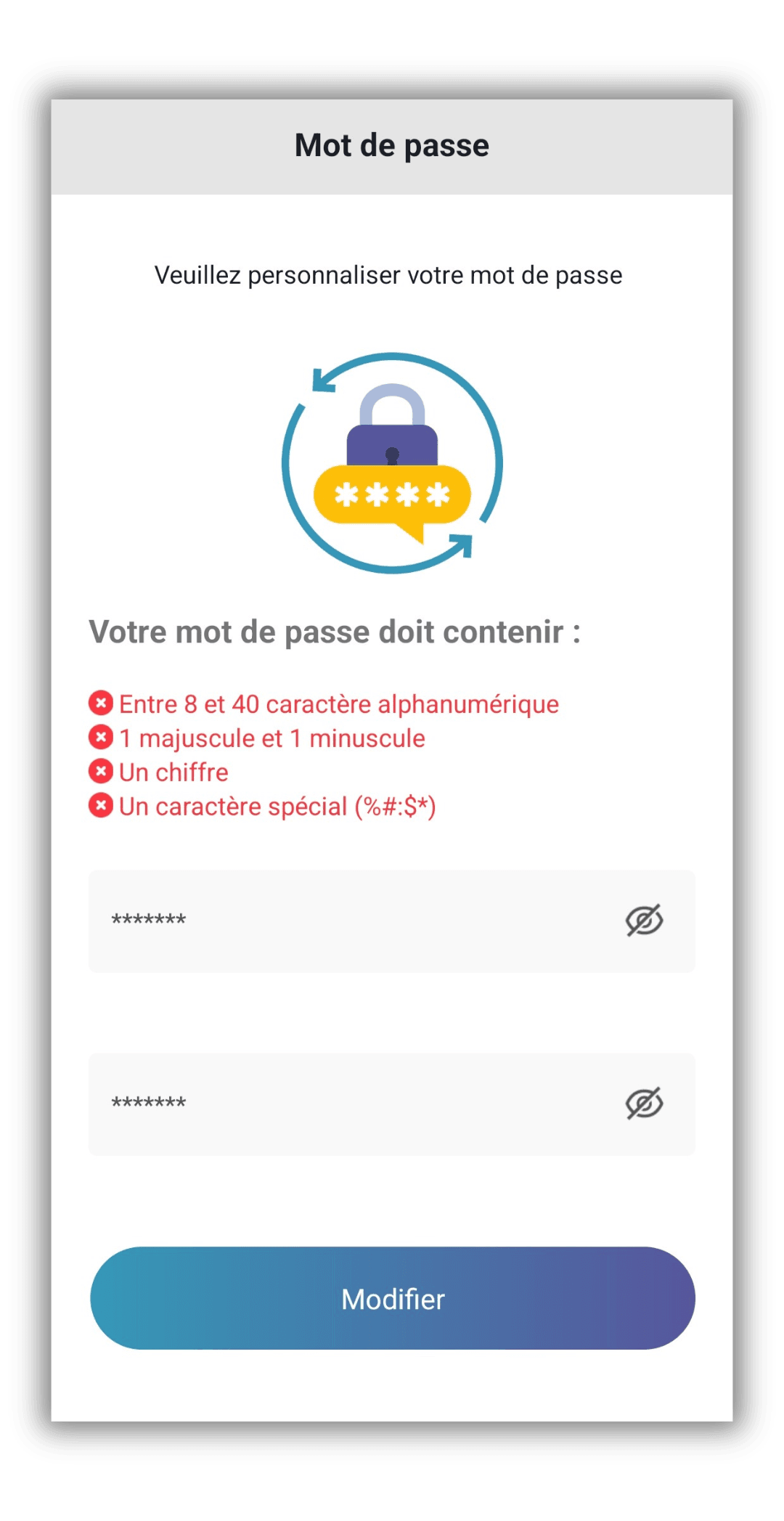 Application Esperoo personnalisé mot de passe